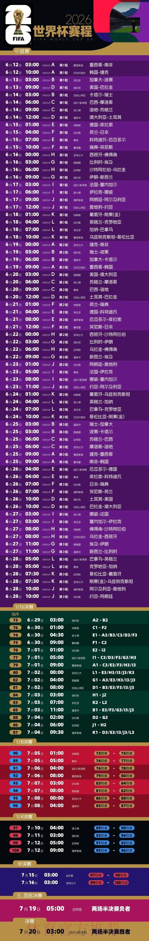 2026世界杯比赛时间官方发布实时赛程实时查看 2026世界杯比赛时间官方发布实时赛程实时查看